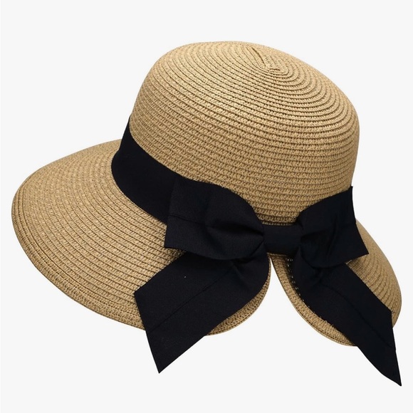 Stylish Premium Straw Hat with Black Ribbon Band by Verabella - Picture 3 of 6